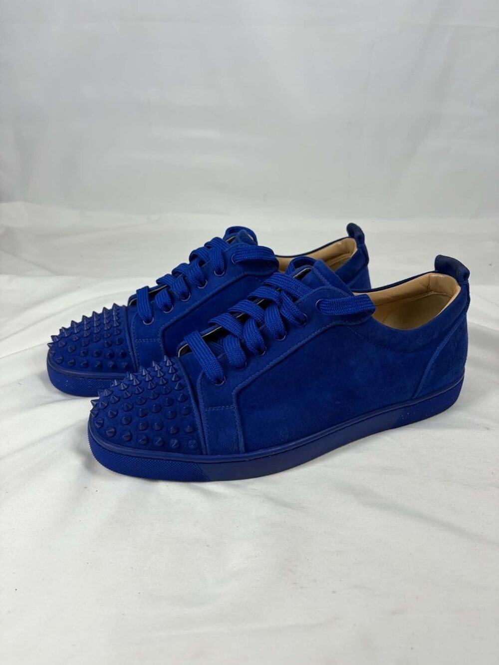 Christian Louboutin Louis Junior Spike Sneakers US-10 Suede Blue SPB-EB 370008